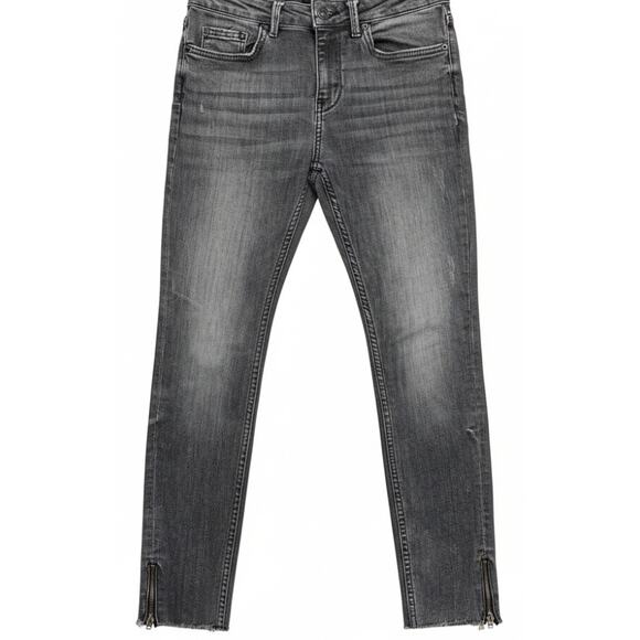 ZARA Jeans Womens Size 4 Gray Denim Mid Rise Ankle Zipper Raw Hem Skinny Casual - Picture 1 of 6